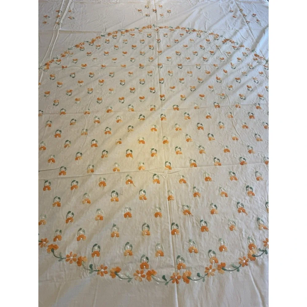 Vintage Handmade Embroidered Cotton Bedspread Coverlet 81.5x92 w/ 2 Pillowcases